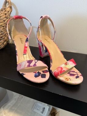 Floral Pink Block Heel Sandals - Women